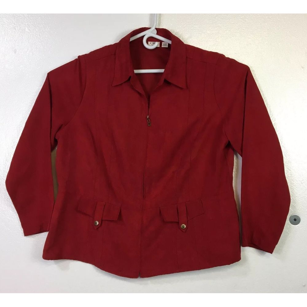 Cato Red Jacket Womens Szโ 18/20W Faux Suede Full Zip Long Sleeve Collared